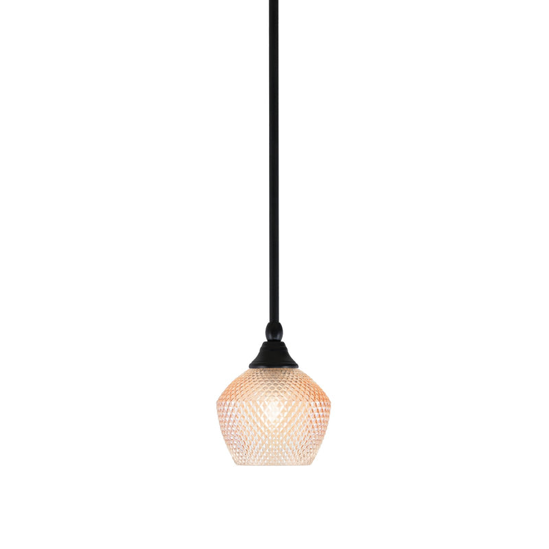 Toltec Stem 6in 1-Light Mini Pendant | Industrial Matte Black Steel and Amber Textured Glass | Kitchen Island & Counter Accent | 6 x 7.5 in | Model 23-MB-4623