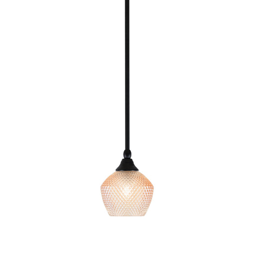 Toltec Stem 6in 1-Light Mini Pendant | Industrial Matte Black Steel and Amber Textured Glass | Kitchen Island & Counter Accent | 6 x 7.5 in | Model 23-MB-4623