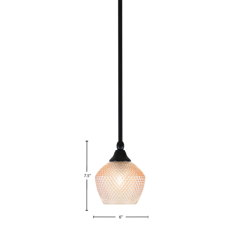 Toltec Stem 6in 1-Light Mini Pendant | Industrial Matte Black Steel and Amber Textured Glass | Kitchen Island & Counter Accent | 6 x 7.5 in | Model 23-MB-4623
