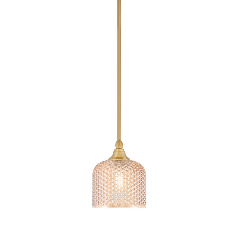 Toltec Stem 6in 1-Light Mini Pendant | New Age Brass Steel and Amber Textured Glass | Kitchen Island & Counter | 6 x 7.5 in | Model 23-NAB-4613