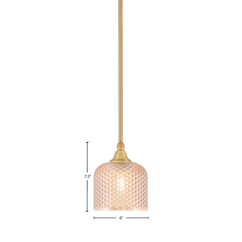 Toltec Stem 6in 1-Light Mini Pendant | New Age Brass Steel and Amber Textured Glass | Kitchen Island & Counter | 6 x 7.5 in | Model 23-NAB-4613