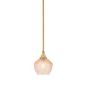 Toltec Stem 6in 1-Light Mini Pendant | Modern New Age Brass Steel and Amber Textured Glass | Kitchen Island & Counter Accent | 6 x 7.5 in | Model 23-NAB-4623