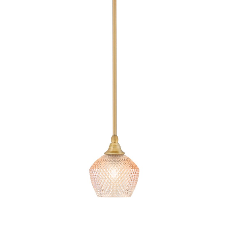Toltec Stem 6in 1-Light Mini Pendant | Modern New Age Brass Steel and Amber Textured Glass | Kitchen Island & Counter Accent | 6 x 7.5 in | Model 23-NAB-4623