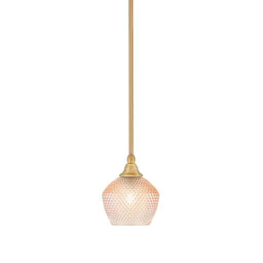 Toltec Stem 6in 1-Light Mini Pendant | Modern New Age Brass Steel and Amber Textured Glass | Kitchen Island & Counter Accent | 6 x 7.5 in | Model 23-NAB-4623