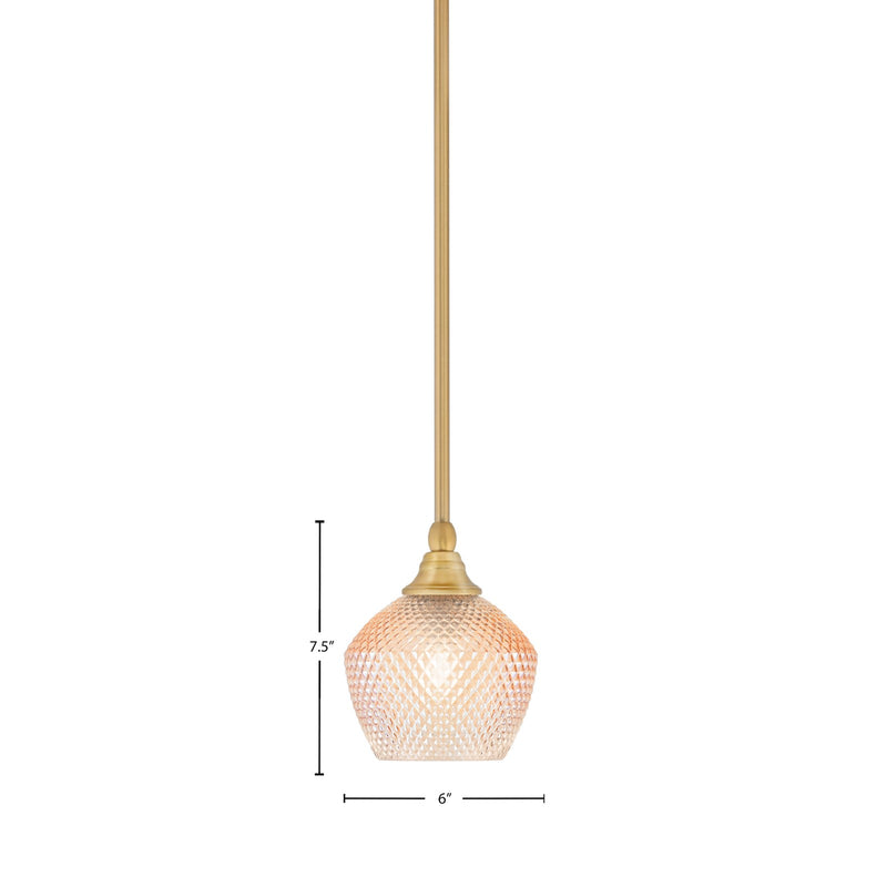 Toltec Stem 6in 1-Light Mini Pendant | Modern New Age Brass Steel and Amber Textured Glass | Kitchen Island & Counter Accent | 6 x 7.5 in | Model 23-NAB-4623