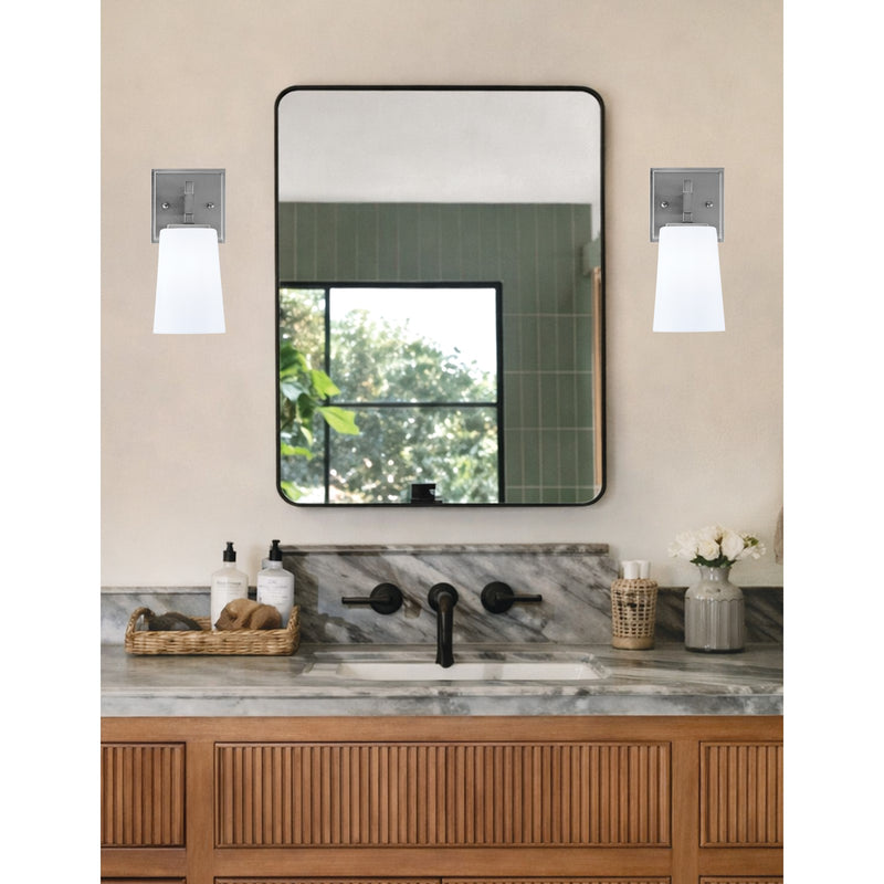 Toltec Corbin 4.5in 1-Light Wall Sconce | Graphite and White Opal Glass | Bathroom & Hallway | 4.5 x 6.25 x 8.75 in | Model 2311-GP-261