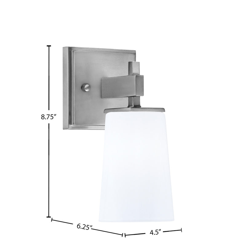Toltec Corbin 4.5in 1-Light Wall Sconce | Graphite and White Opal Glass | Bathroom & Hallway | 4.5 x 6.25 x 8.75 in | Model 2311-GP-261
