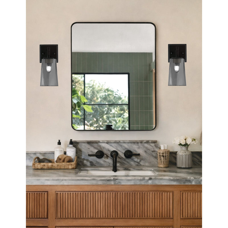Toltec Corbin 1-Light Wall Sconce | Modern Matte Black and Smoke Bubble Glass | Bedroom & Hallway Accent Light | Model 2311-MB-262
