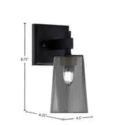 Toltec Corbin 1-Light Wall Sconce | Modern Matte Black and Smoke Bubble Glass | Bedroom & Hallway Accent Light | Model 2311-MB-262