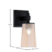 Toltec Corbin 1-Light Wall Sconce | Modern Matte Black and Amber Gradient Glass | Bedroom & Hallway Accent Light | Model 2311-MB-263