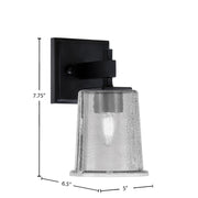 Toltec Corbin 1-Light Wall Sconce | Modern Matte Black and Smoke Bubble Glass | Bedroom & Hallway Accent Light | Model 2311-MB-5032