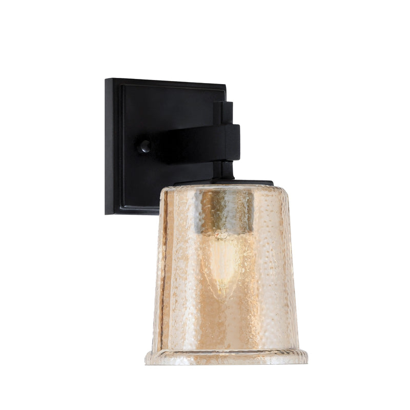 Toltec Corbin 1-Light Wall Sconce | Modern Matte Black and Amber Bubble Glass | Bedroom & Hallway Accent Light | Model 2311-MB-5033