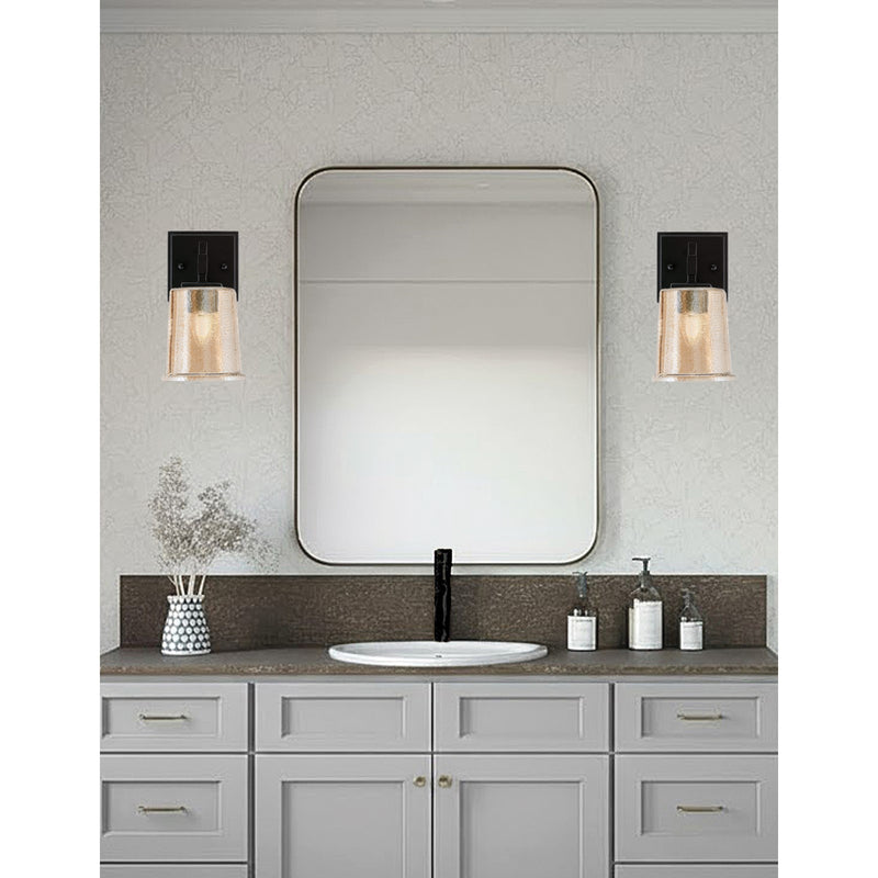 Toltec Corbin 1-Light Wall Sconce | Modern Matte Black and Amber Bubble Glass | Bedroom & Hallway Accent Light | Model 2311-MB-5033