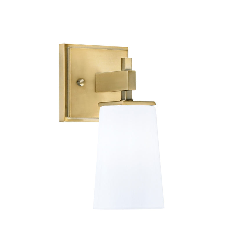 Toltec Corbin 1-Light Wall Sconce | Transitional New Age Brass and White Opal Glass | Bedroom & Hallway Accent Light | Model 2311-NAB-261