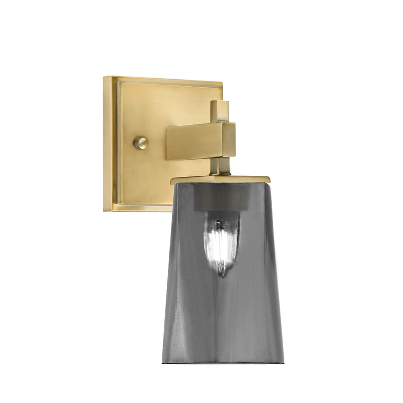 Toltec Corbin 4.5in 1-Light Wall Sconce | Modern New Age Brass and Smoke Bubble Glass | Bedroom & Hallway | 4.5 x 6.25 x 8.75 in | Model 2311-NAB-262