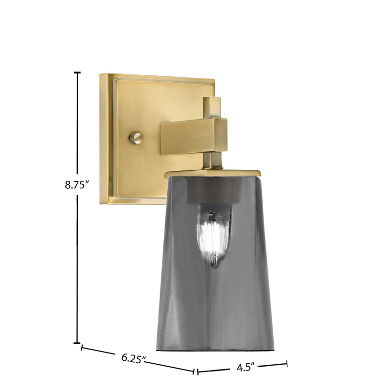 Toltec Corbin 4.5in 1-Light Wall Sconce | Modern New Age Brass and Smoke Bubble Glass | Bedroom & Hallway | 4.5 x 6.25 x 8.75 in | Model 2311-NAB-262