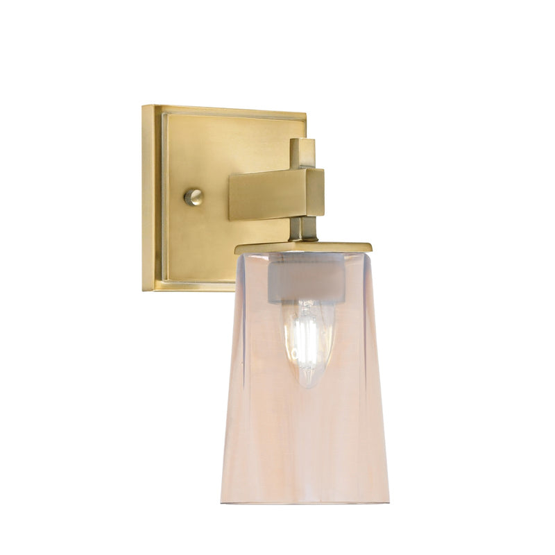 Toltec Corbin 4.5in 1-Light Wall Sconce | Modern New Age Brass and Amber Gradient Glass | Bedroom & Hallway | Model 2311-NAB-263