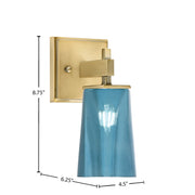 Toltec Corbin 4.5in 1-Light Wall Sconce | Modern New Age Brass and Blue Gradient Glass | Bedroom & Hallway | 4.5 x 6.25 x 8.75 in | Model 2311-NAB-265