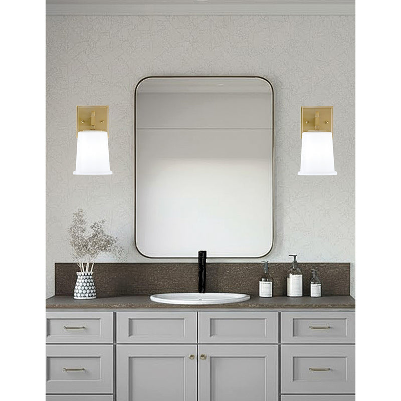 Toltec Corbin 5in 1-Light Wall Sconce | Modern New Age Brass and White Opal Glass | Bedroom & Hallway | 5 x 6.5 x 7.75 in | Model 2311-NAB-5031