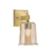 Toltec Corbin 1-Light Wall Sconce | New Age Brass and Amber Bubble Glass | Bedroom & Hallway Accent Light | 5 x 6.5 x 7.75 in | Model 2311-NAB-5033