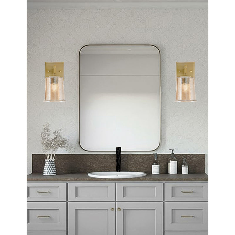 Toltec Corbin 1-Light Wall Sconce | New Age Brass and Amber Bubble Glass | Bedroom & Hallway Accent Light | 5 x 6.5 x 7.75 in | Model 2311-NAB-5033
