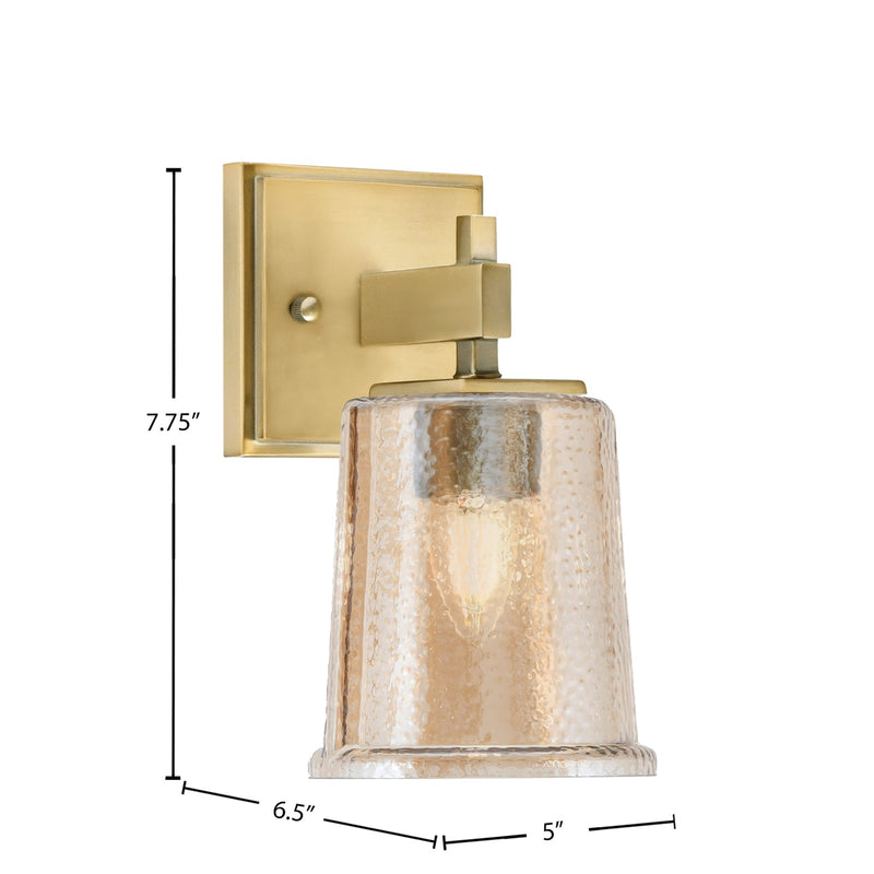 Toltec Corbin 1-Light Wall Sconce | New Age Brass and Amber Bubble Glass | Bedroom & Hallway Accent Light | 5 x 6.5 x 7.75 in | Model 2311-NAB-5033