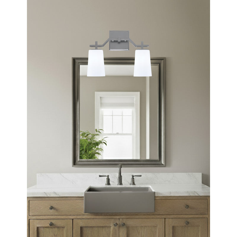Toltec Corbin 2-Light Bath Bar | Graphite Finish with White Opal Glass Shades | Bathroom Vanity & Powder Room | 5.5 x 11.25 in | Model 2312-GP-261