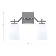 Toltec Corbin 2-Light Bath Bar | Graphite Finish with White Opal Glass Shades | Bathroom Vanity & Powder Room | 5.5 x 11.25 in | Model 2312-GP-261