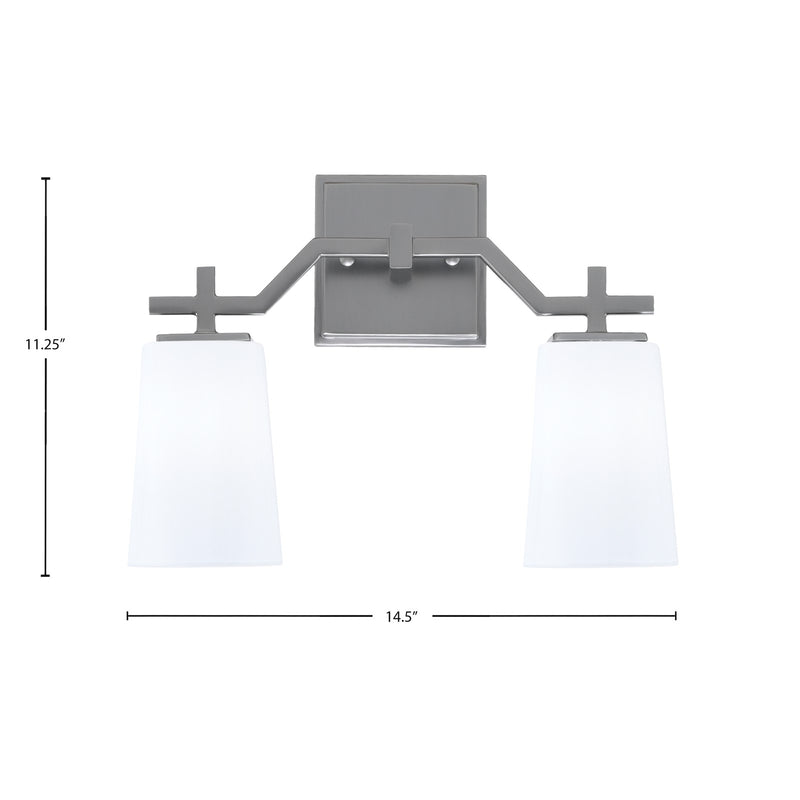 Toltec Corbin 2-Light Bath Bar | Graphite Finish with White Opal Glass Shades | Bathroom Vanity & Powder Room | 5.5 x 11.25 in | Model 2312-GP-261