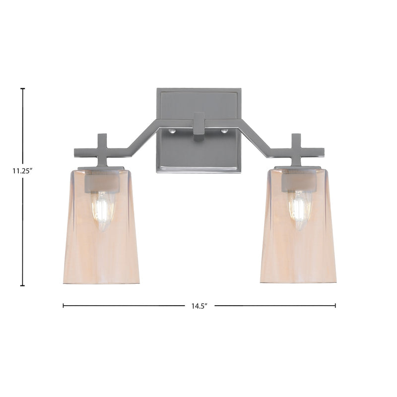 Toltec Corbin 2-Light Bath Bar | Graphite Steel and Amber Gradient Glass | Bathroom & Powder Room Vanity Light | 5.5 x 11.25 in | Model 2312-GP-263