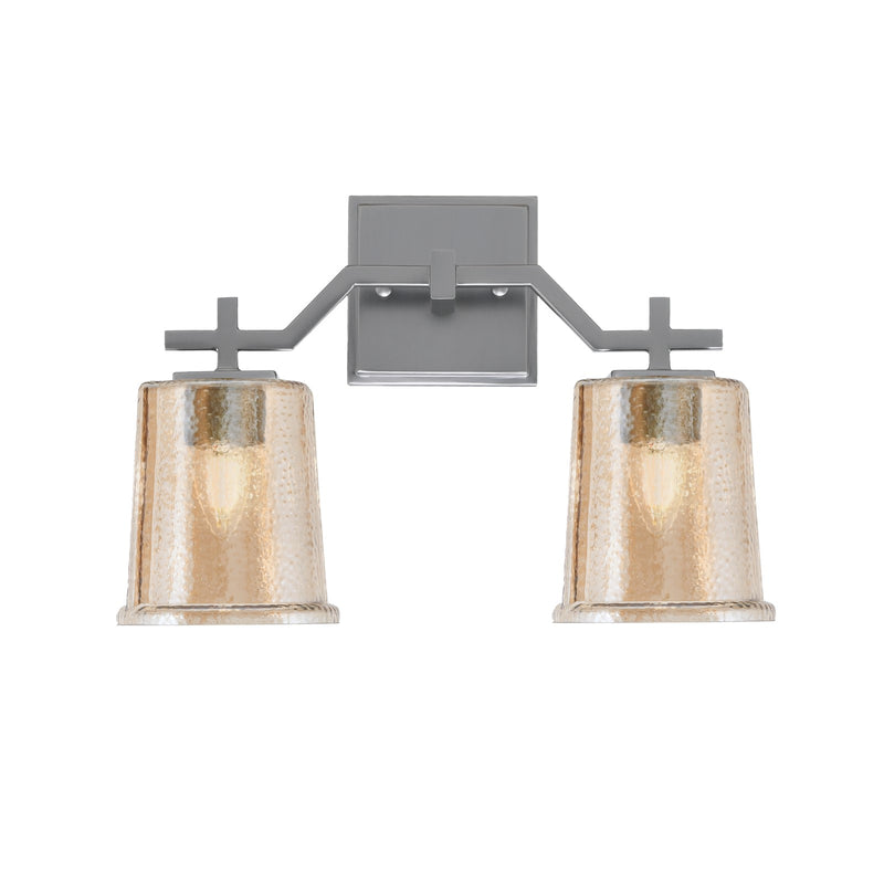 Toltec Corbin 2-Light Bath Bar | Industrial Graphite Steel and Amber Bubble Glass | Bathroom Vanity & Powder Room | 5.5 x 10.25 in | Model 2312-GP-5033