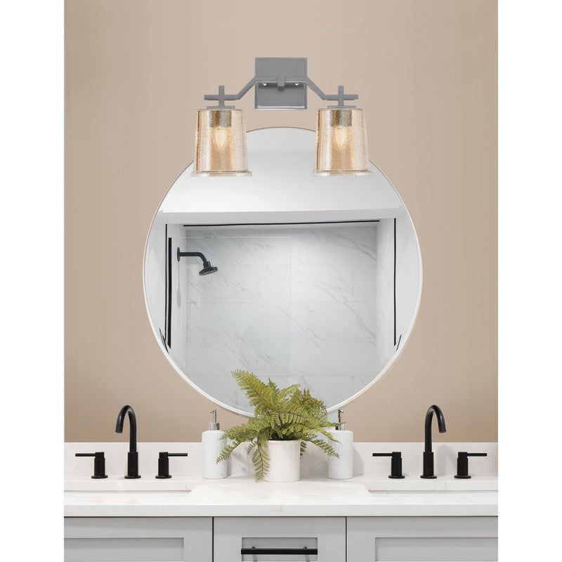 Toltec Corbin 2-Light Bath Bar | Industrial Graphite Steel and Amber Bubble Glass | Bathroom Vanity & Powder Room | 5.5 x 10.25 in | Model 2312-GP-5033