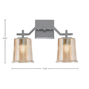 Toltec Corbin 2-Light Bath Bar | Industrial Graphite Steel and Amber Bubble Glass | Bathroom Vanity & Powder Room | 5.5 x 10.25 in | Model 2312-GP-5033