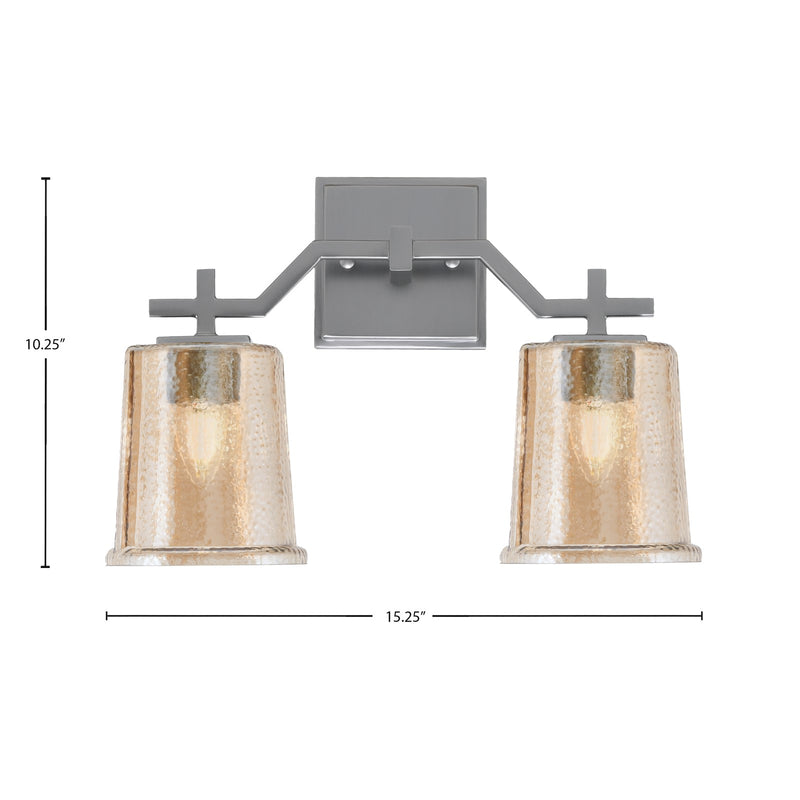 Toltec Corbin 2-Light Bath Bar | Industrial Graphite Steel and Amber Bubble Glass | Bathroom Vanity & Powder Room | 5.5 x 10.25 in | Model 2312-GP-5033