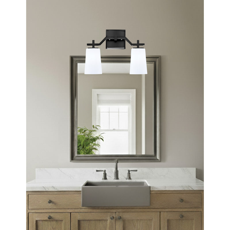 Toltec Corbin 2-Light Bath Bar | Modern Matte Black Steel and White Opal Glass | Bathroom Vanity & Powder Room | 5.5 x 11.25 in | Model 2312-MB-261