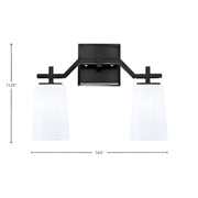 Toltec Corbin 2-Light Bath Bar | Modern Matte Black Steel and White Opal Glass | Bathroom Vanity & Powder Room | 5.5 x 11.25 in | Model 2312-MB-261