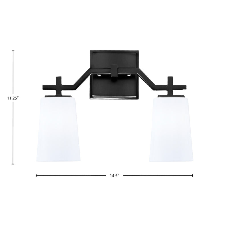 Toltec Corbin 2-Light Bath Bar | Modern Matte Black Steel and White Opal Glass | Bathroom Vanity & Powder Room | 5.5 x 11.25 in | Model 2312-MB-261