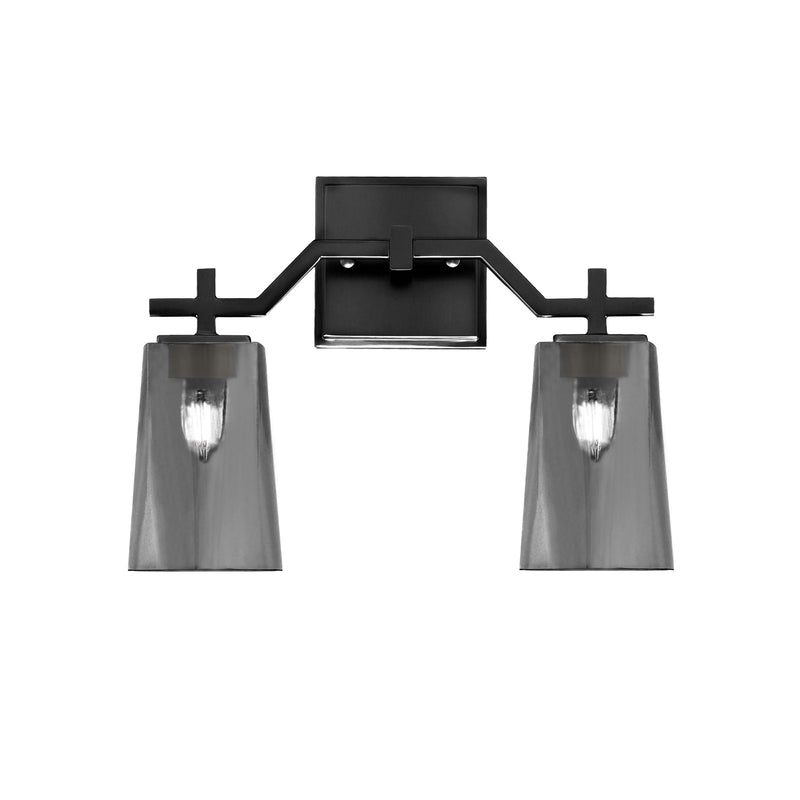 Toltec Corbin 2-Light Bath Bar | Modern Matte Black Steel and Smoke Bubble Glass | Bathroom Vanity & Powder Room | 5.5 x 11.25 in | Model 2312-MB-262
