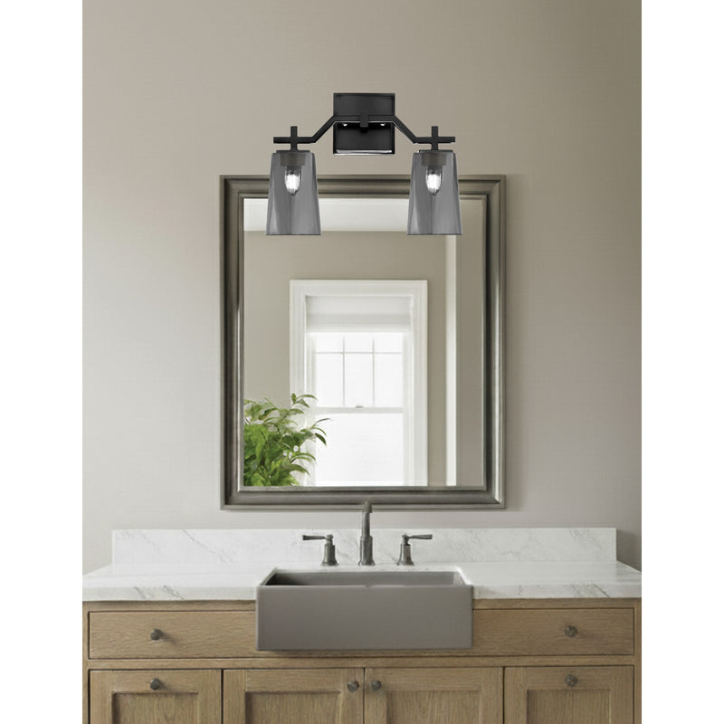 Toltec Corbin 2-Light Bath Bar | Modern Matte Black Steel and Smoke Bubble Glass | Bathroom Vanity & Powder Room | 5.5 x 11.25 in | Model 2312-MB-262