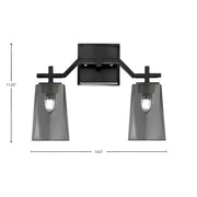 Toltec Corbin 2-Light Bath Bar | Modern Matte Black Steel and Smoke Bubble Glass | Bathroom Vanity & Powder Room | 5.5 x 11.25 in | Model 2312-MB-262