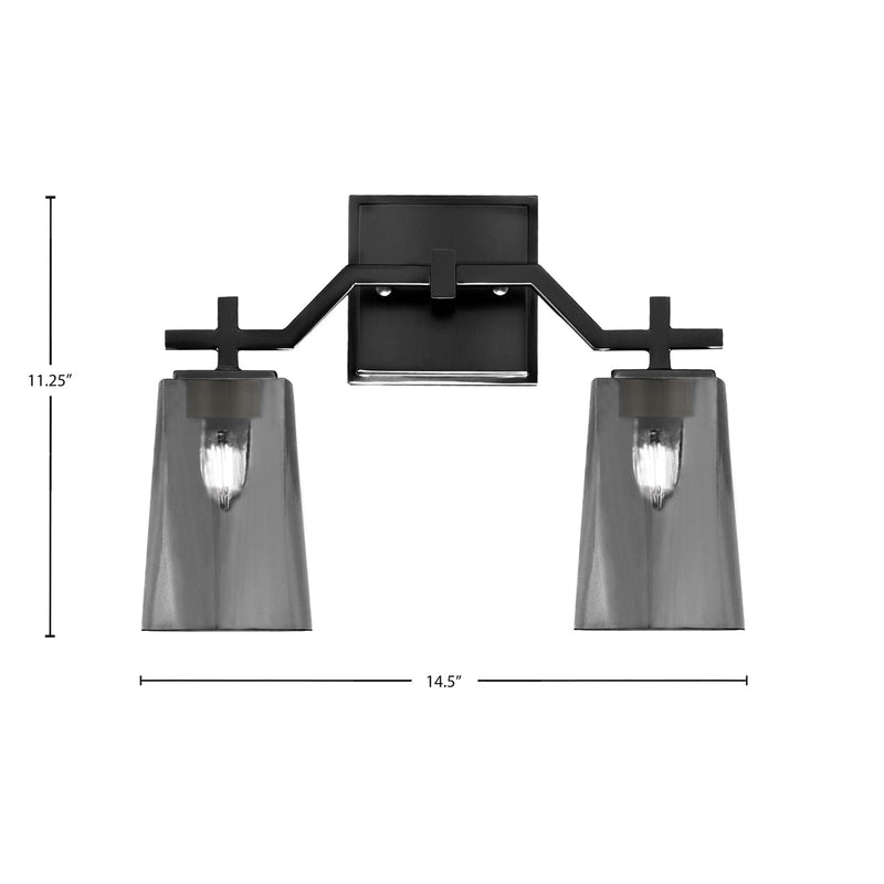 Toltec Corbin 2-Light Bath Bar | Modern Matte Black Steel and Smoke Bubble Glass | Bathroom Vanity & Powder Room | 5.5 x 11.25 in | Model 2312-MB-262