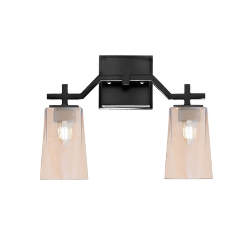 Toltec Corbin 2-Light Bath Bar | Modern Matte Black Steel and Amber Gradient Glass | Bathroom Vanity & Powder Room | 5.5 x 11.25 in | Model 2312-MB-263