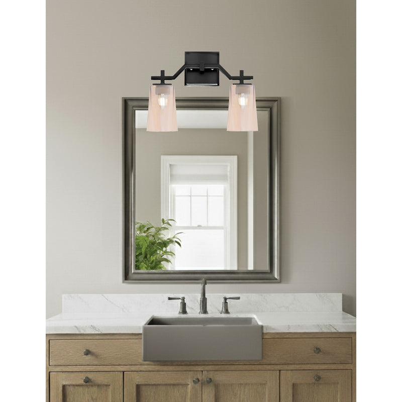 Toltec Corbin 2-Light Bath Bar | Modern Matte Black Steel and Amber Gradient Glass | Bathroom Vanity & Powder Room | 5.5 x 11.25 in | Model 2312-MB-263