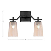 Toltec Corbin 2-Light Bath Bar | Modern Matte Black Steel and Amber Gradient Glass | Bathroom Vanity & Powder Room | 5.5 x 11.25 in | Model 2312-MB-263
