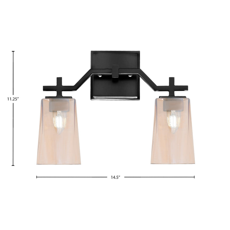 Toltec Corbin 2-Light Bath Bar | Modern Matte Black Steel and Amber Gradient Glass | Bathroom Vanity & Powder Room | 5.5 x 11.25 in | Model 2312-MB-263