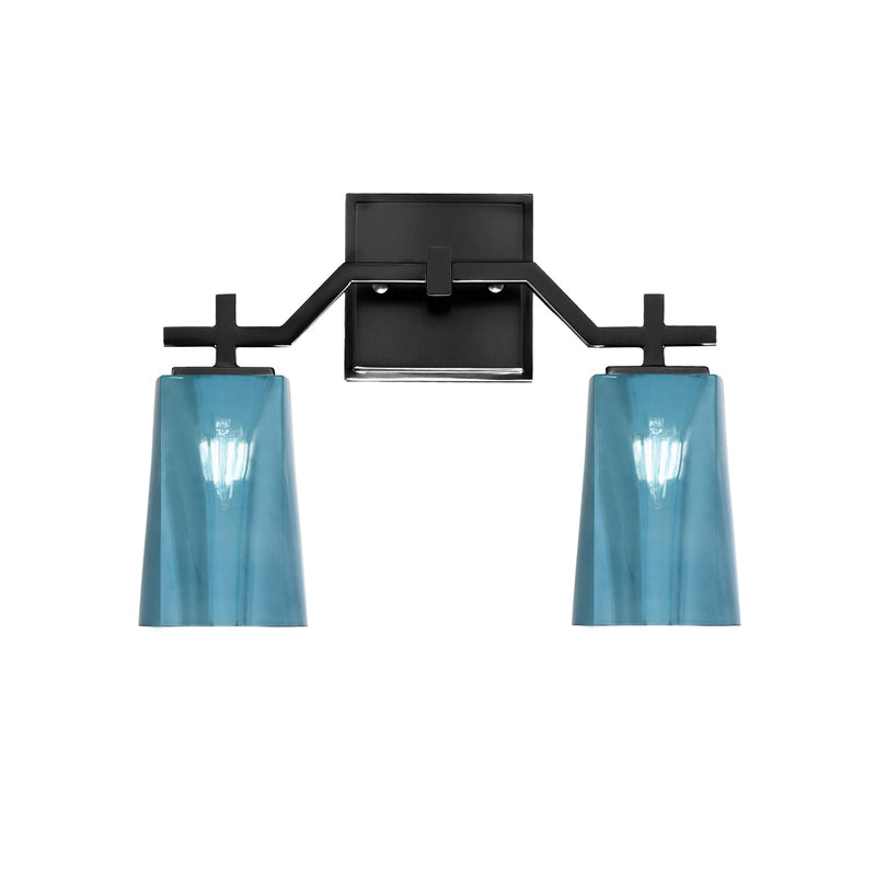Toltec Corbin 11in 2-Light Bath Bar | Matte Black Steel and Blue Gradient Glass | Bathroom Vanity Light | 5.5 x 11.25 in | Model 2312-MB-265