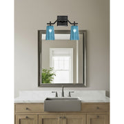 Toltec Corbin 11in 2-Light Bath Bar | Matte Black Steel and Blue Gradient Glass | Bathroom Vanity Light | 5.5 x 11.25 in | Model 2312-MB-265