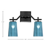 Toltec Corbin 11in 2-Light Bath Bar | Matte Black Steel and Blue Gradient Glass | Bathroom Vanity Light | 5.5 x 11.25 in | Model 2312-MB-265