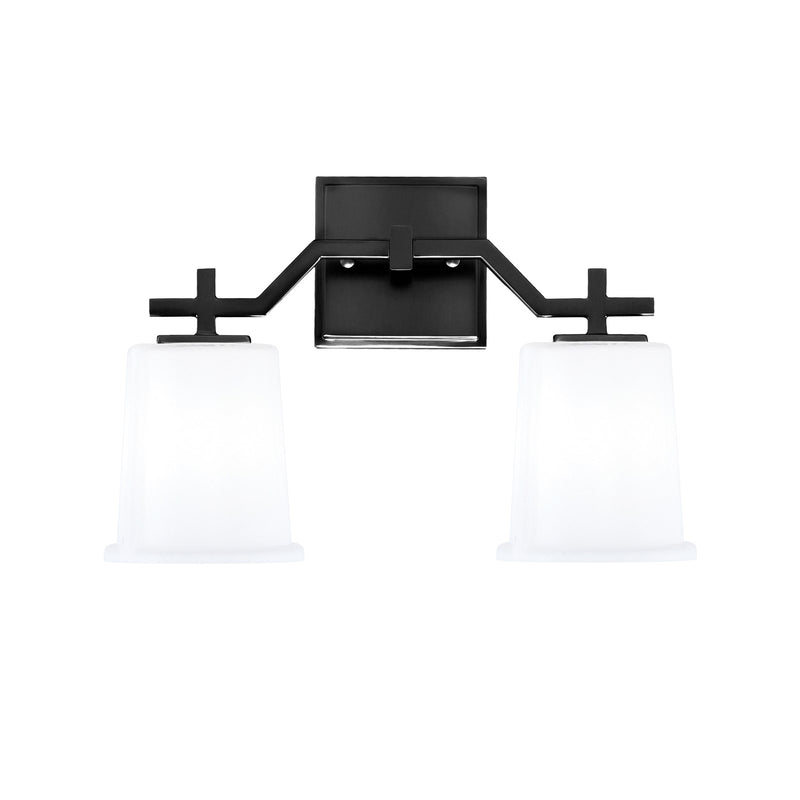 Toltec Corbin 10in 2-Light Bath Bar | Matte Black Steel and White Opal Glass | Bathroom Vanity Light | 5.5 x 10.25 in | Model 2312-MB-5031
