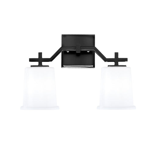 Toltec Corbin 10in 2-Light Bath Bar | Matte Black Steel and White Opal Glass | Bathroom Vanity Light | 5.5 x 10.25 in | Model 2312-MB-5031